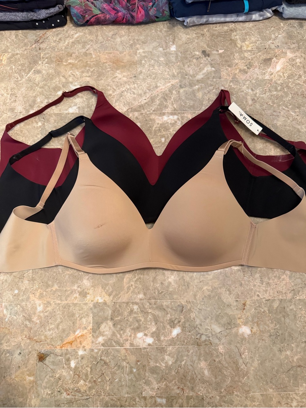 Soma Wireless Seamless Bra Trio in Nude, Black & Wine